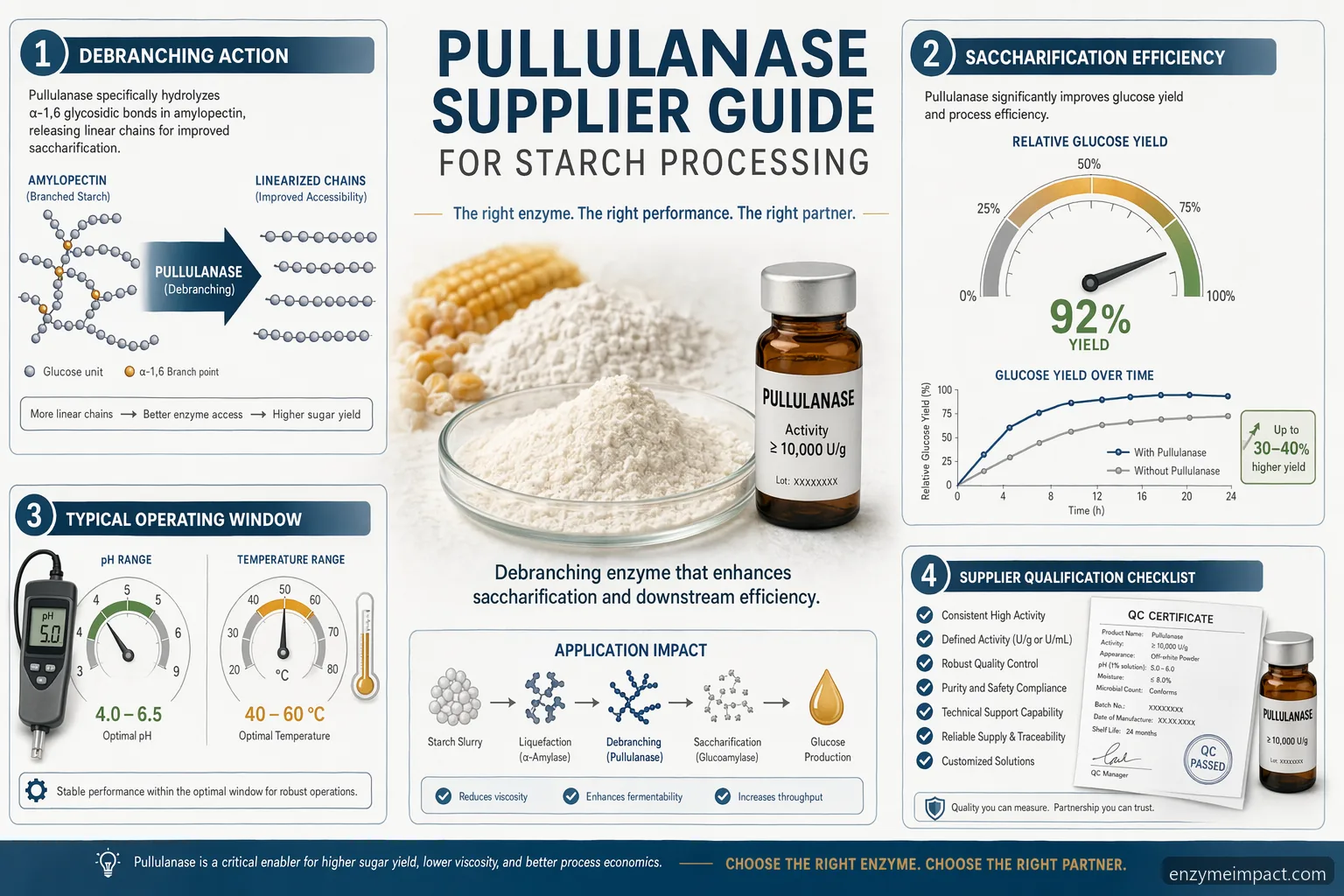 pullulanase leverandørguide til stivelsesprocesser: debranching, dosering, QC og pilotvalidering